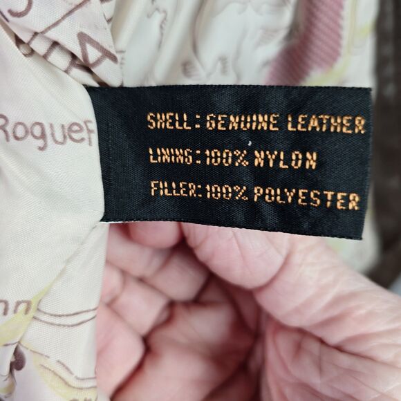 Reed Sportswear Men Leather Coat R46 XL Brown Bomber Map Lining Deep Pockets Y2K - Picture 12 of 16